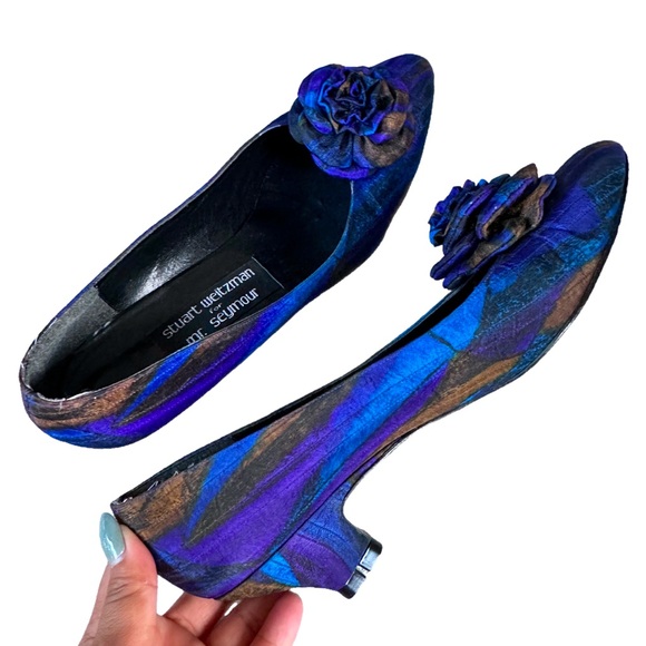 Vintage 1980's Stuart Weitzman Silk and Leather Colorful Pumps Size 7.5 N - Picture 7 of 9